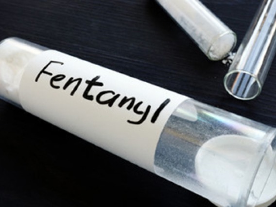 Tube with white substance labeled Fentanyl.