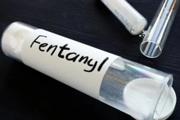 Tube with white substance labeled Fentanyl.